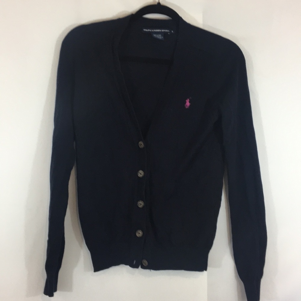 Navy blue button down sweater Ralph Lauren sport